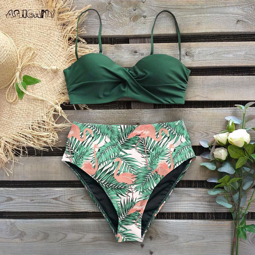 Beach High Waist Summer Bikinis-Women Swimwear-S-Green1#-Free Shipping Leatheretro