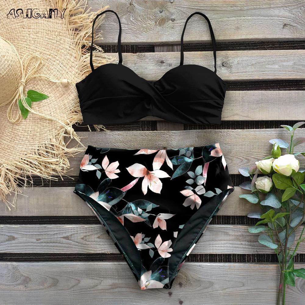 Beach High Waist Summer Bikinis-Women Swimwear-S-Bkack2#-Free Shipping Leatheretro