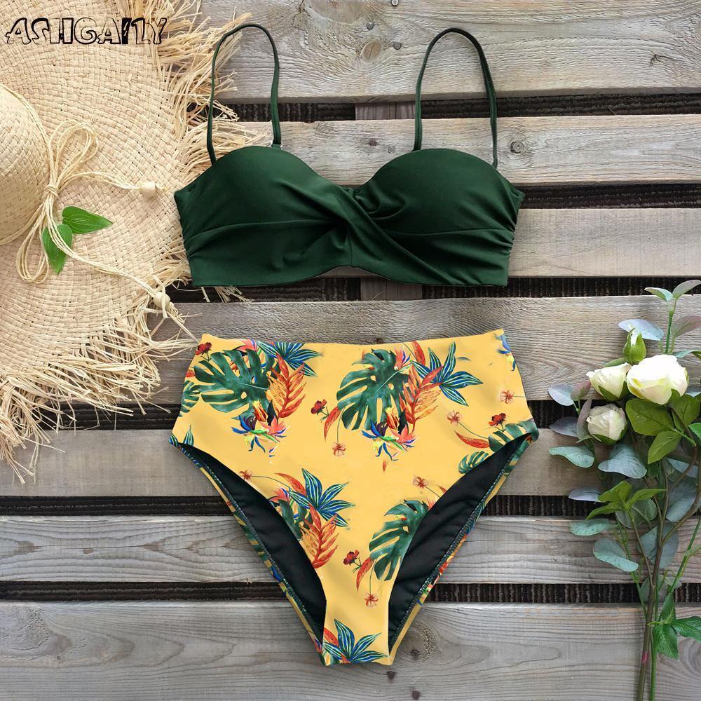 Beach High Waist Summer Bikinis-Women Swimwear-S-Green4#-Free Shipping Leatheretro