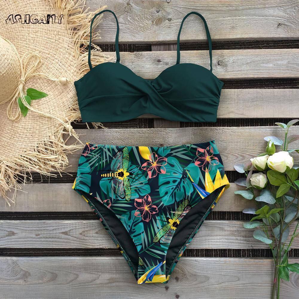 Beach High Waist Summer Bikinis-Women Swimwear-S-Green2#-Free Shipping Leatheretro