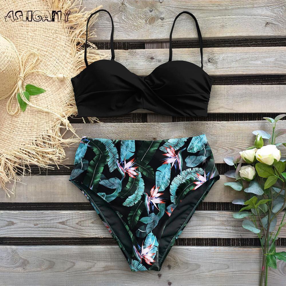 Beach High Waist Summer Bikinis-Women Swimwear-S-Bkack1#-Free Shipping Leatheretro