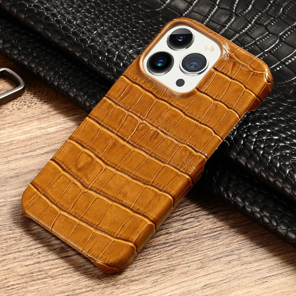 Luxury Crocodile Texture Genuine Leather iPhone Case-Mobile Phone Cases-For iphone 12-black-Free Shipping Leatheretro