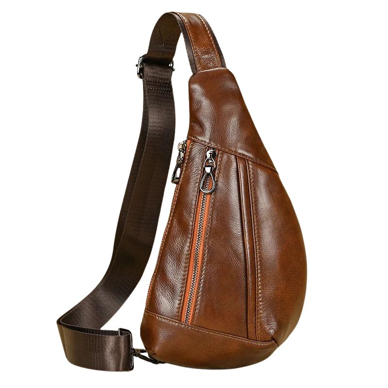 Soft Genuine Leather Men's Chest Pack-Chest Bags-Brown-Free Shipping Leatheretro