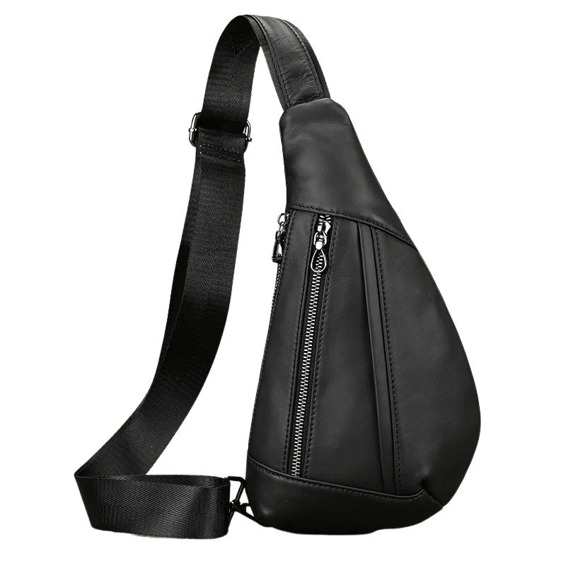 Soft Genuine Leather Men's Chest Pack-Chest Bags-Black-Free Shipping Leatheretro
