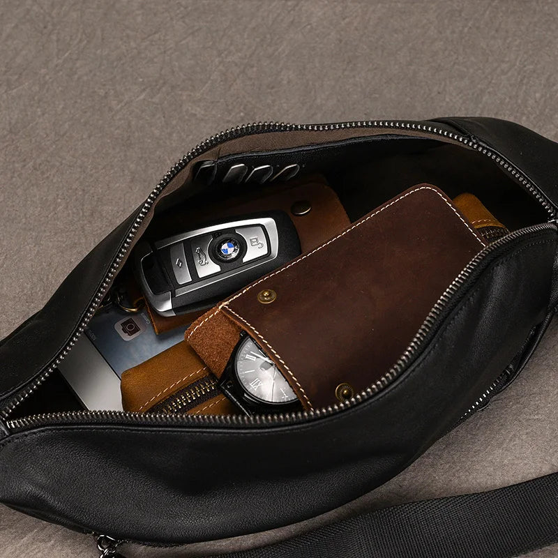 Soft Genuine Leather Men's Chest Pack-Chest Bags-Brown-Free Shipping Leatheretro