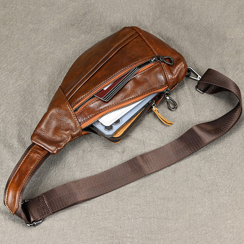 Soft Genuine Leather Men's Chest Pack-Chest Bags-Brown-Free Shipping Leatheretro