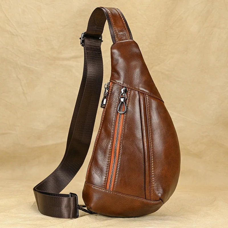 Soft Genuine Leather Men's Chest Pack-Chest Bags-Brown-Free Shipping Leatheretro