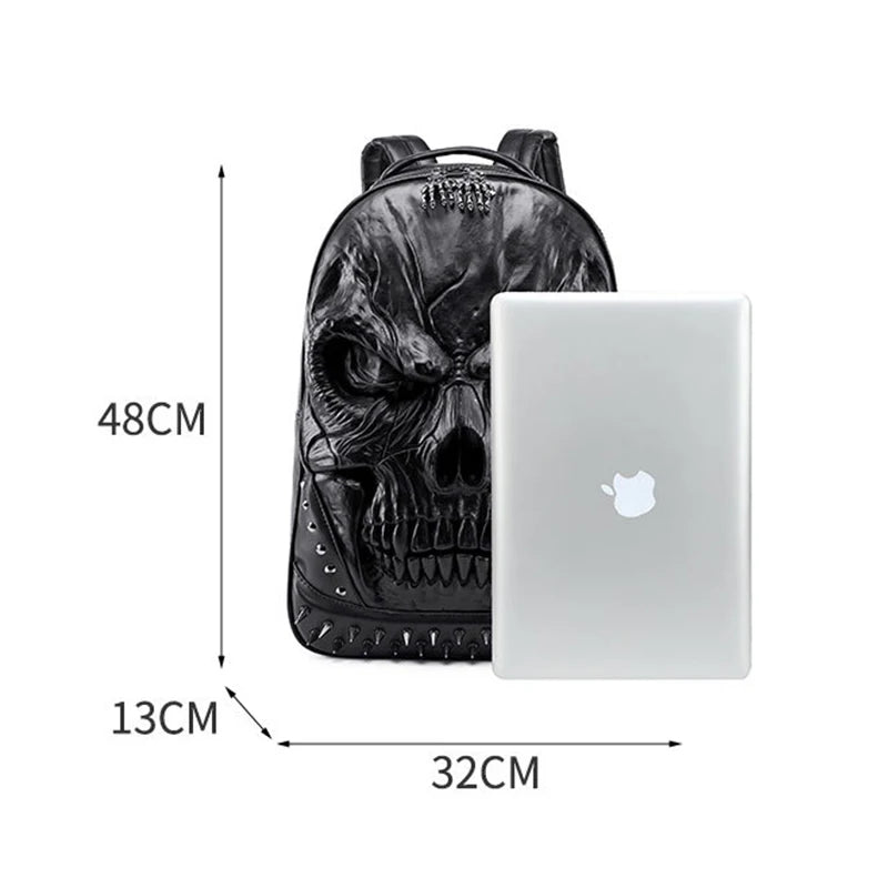 Steampunk 3D Skull Backpack | Punk Rivet PU Leather Laptop Bag-Backpacks-Black-Free Shipping Leatheretro