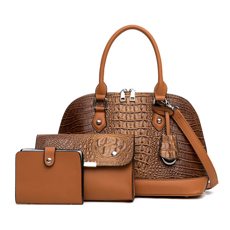 Women's Shoulder Shell Bag - Three in one bag-Handbags-Brown-Free Shipping Leatheretro