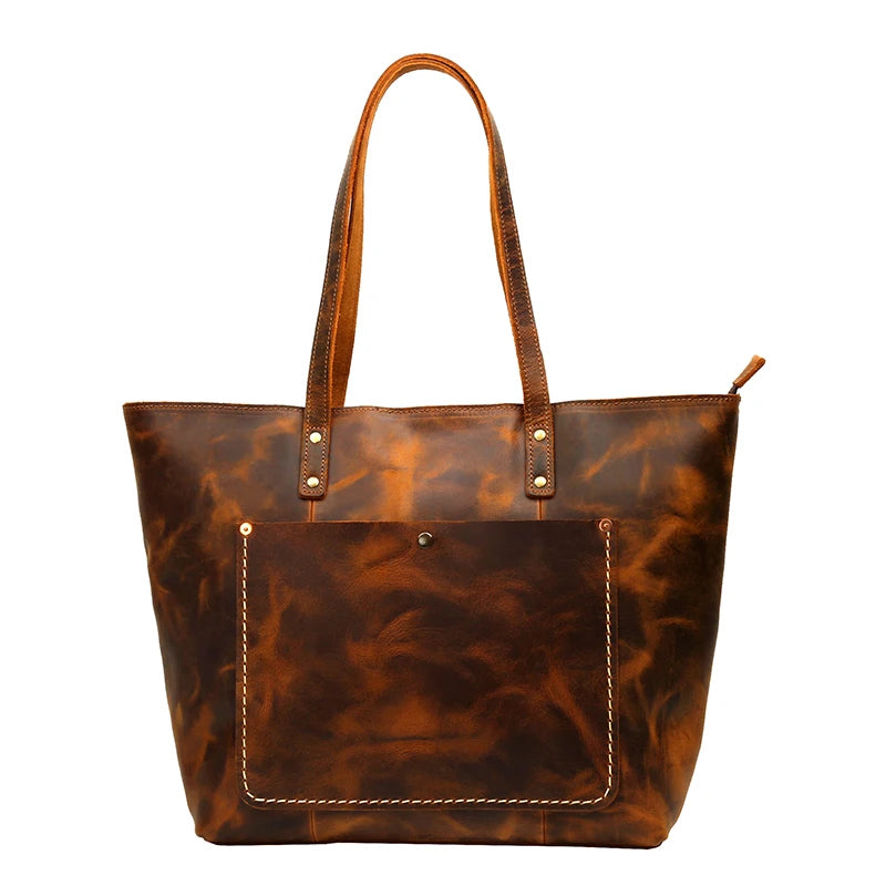 Stylish Genuine Cowhide Leather Tote for Women-Tote Bag-Light Brown-Free Shipping Leatheretro