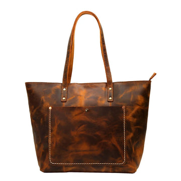 Stylish Genuine Cowhide Leather Tote for Women-Tote Bag-Light Brown-Free Shipping Leatheretro