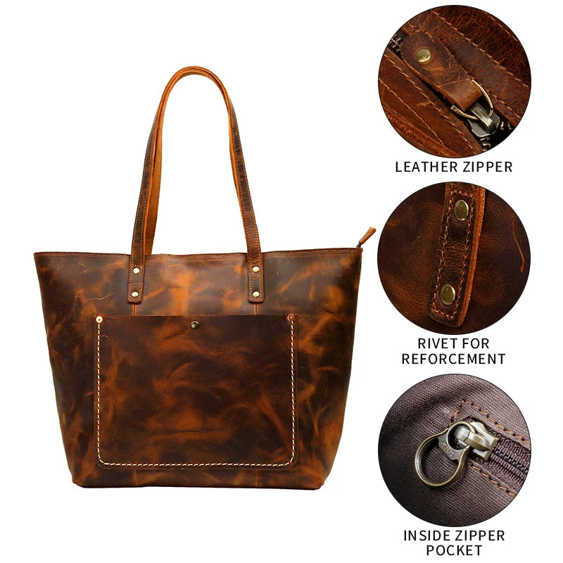 Stylish Genuine Cowhide Leather Tote for Women-Tote Bag-Light Brown-Free Shipping Leatheretro