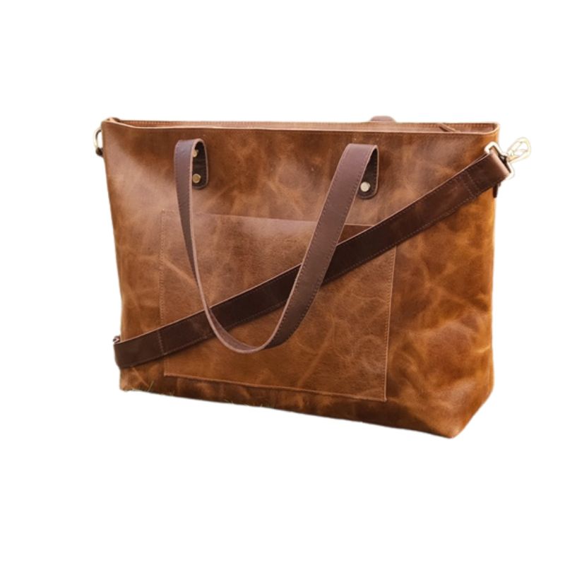 Stylish Handmade Genuine Leather Tote Bag-Tote Bag-Dark Brown-Free Shipping Leatheretro