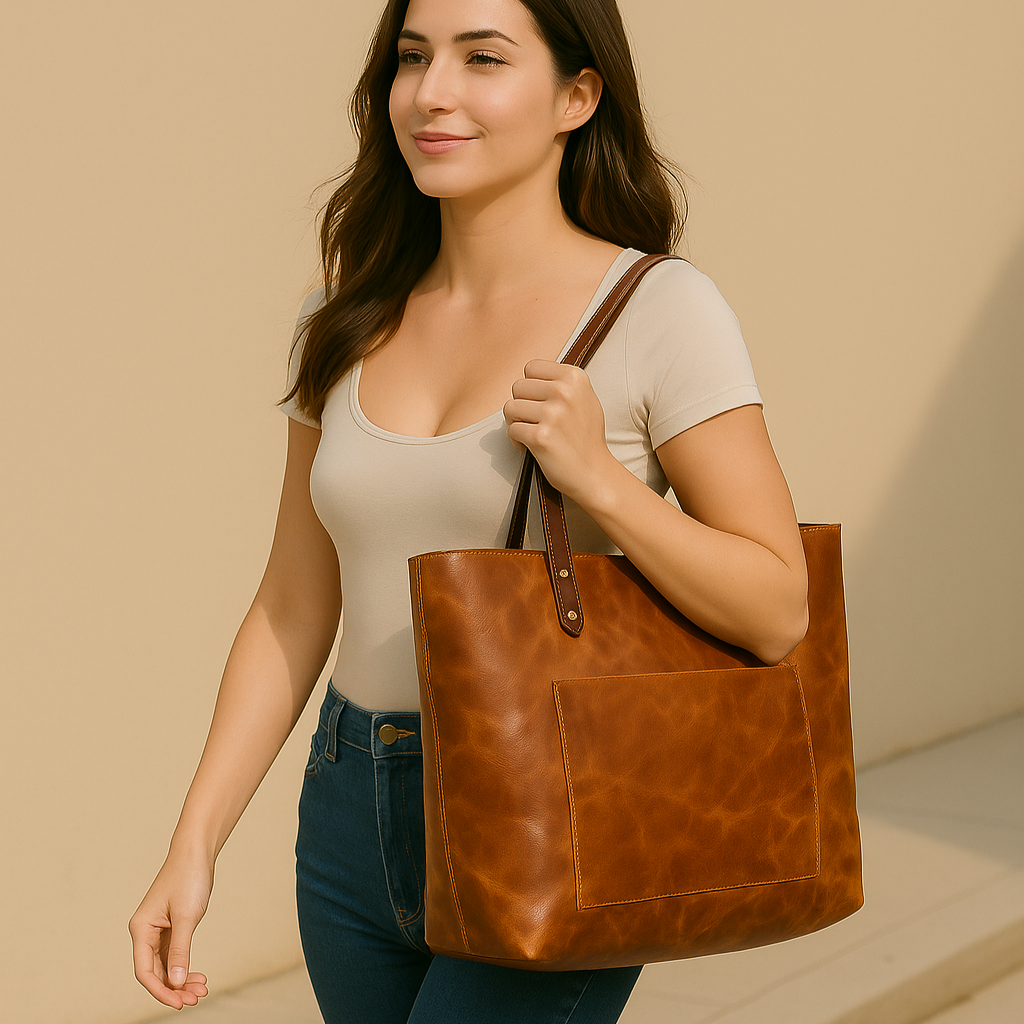 Stylish Handmade Genuine Leather Tote Bag-Tote Bag-Dark Brown-Free Shipping Leatheretro