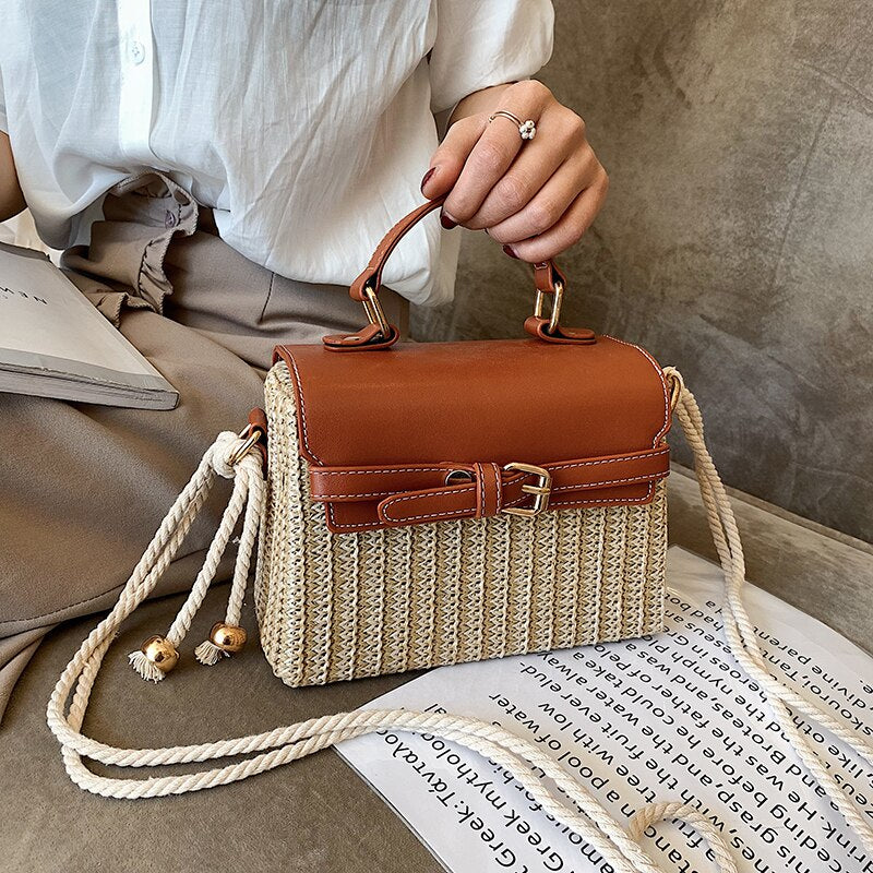 Summer Straw Messenger Bag-Handbags-Brown-Free Shipping Leatheretro