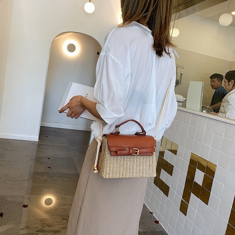 Summer Straw Messenger Bag-Handbags-Brown-Free Shipping Leatheretro
