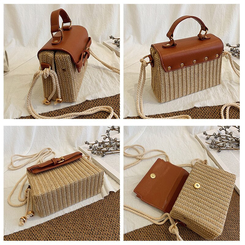 Summer Straw Messenger Bag-Handbags-Brown-Free Shipping Leatheretro