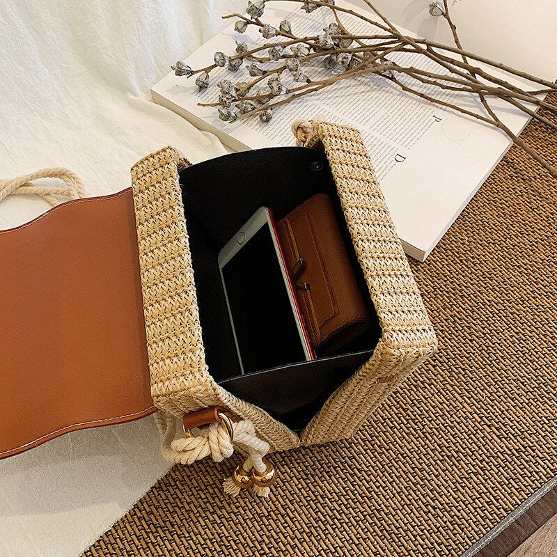 Summer Straw Messenger Bag-Handbags-Brown-Free Shipping Leatheretro