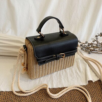 Summer Straw Messenger Bag-Handbags-Black-Free Shipping Leatheretro