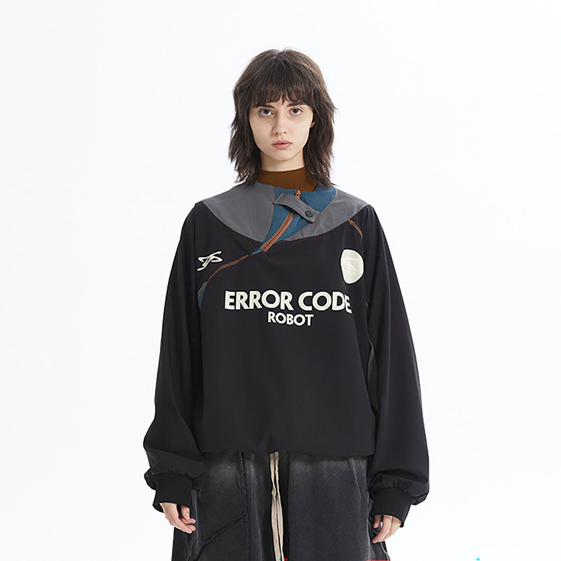 ERROR CODE ROBOT Asymmetric Zip Contrast Panel Sweatshirt-Sweatshirt-S-Free Shipping Leatheretro