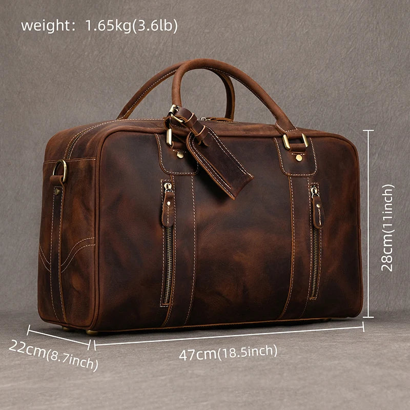 Handcrafted Crazy Horse Leather Travel Duffle-Duffle Bags-Coffee-Free Shipping Leatheretro