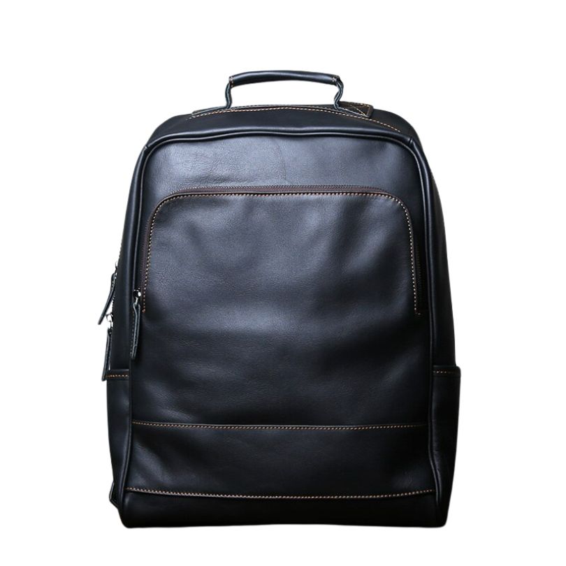 Top Layer Genuine Cow Leather Backpack Travel Backpack-Backpacks-Black-Free Shipping Leatheretro