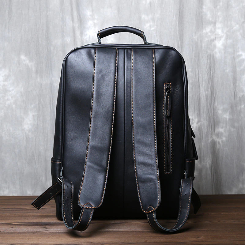 Top Layer Genuine Cow Leather Backpack Travel Backpack-Backpacks-Black-Free Shipping Leatheretro