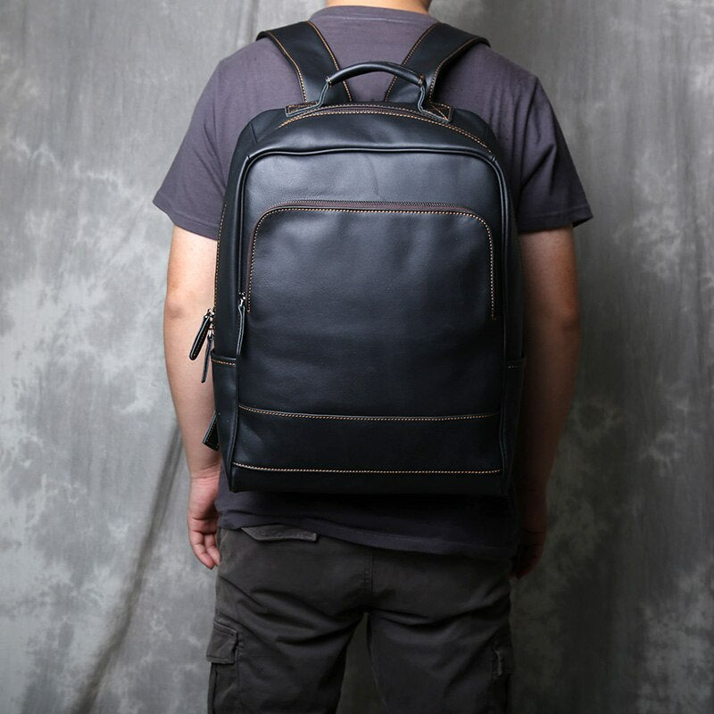Top Layer Genuine Cow Leather Backpack Travel Backpack-Backpacks-Black-Free Shipping Leatheretro