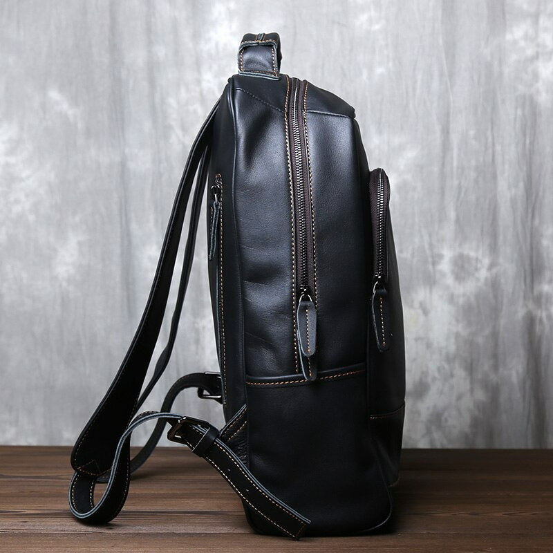 Top Layer Genuine Cow Leather Backpack Travel Backpack-Backpacks-Black-Free Shipping Leatheretro