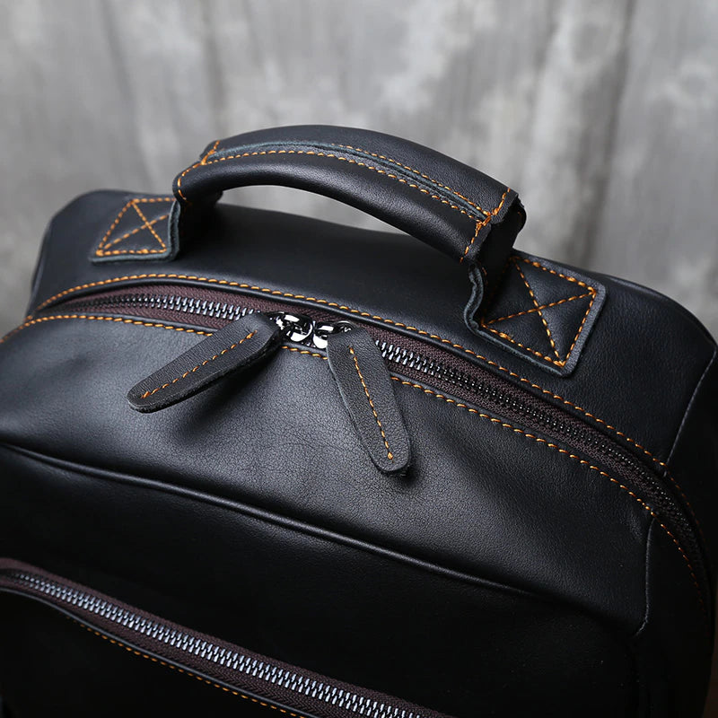 Top Layer Genuine Cow Leather Backpack Travel Backpack-Backpacks-Black-Free Shipping Leatheretro