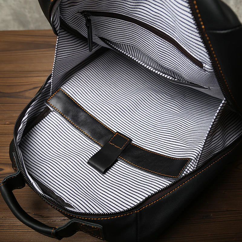 Top Layer Genuine Cow Leather Backpack Travel Backpack-Backpacks-Black-Free Shipping Leatheretro