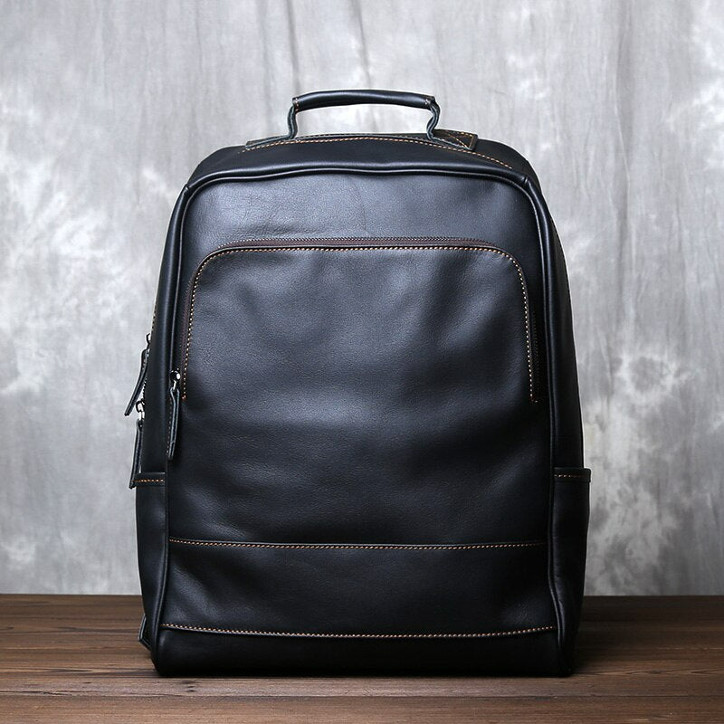 Top Layer Genuine Cow Leather Backpack Travel Backpack-Backpacks-Black-Free Shipping Leatheretro