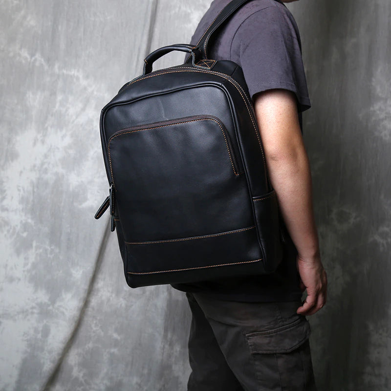 Top Layer Genuine Cow Leather Backpack Travel Backpack-Backpacks-Black-Free Shipping Leatheretro
