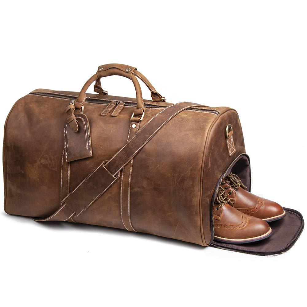 Genuine Leather Travel Bag with Shoe Pocket Travel Duffle-Duffle Bags-Black-Free Shipping Leatheretro