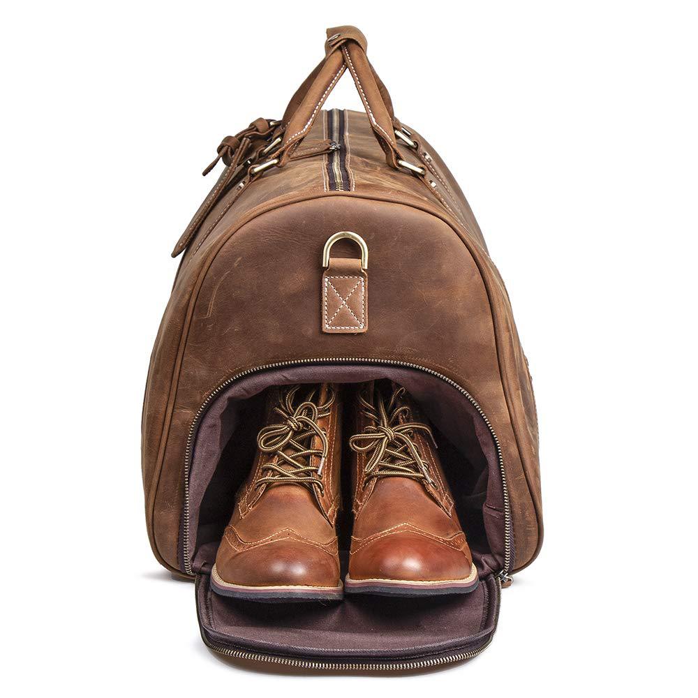Genuine Leather Travel Bag with Shoe Pocket Travel Duffle-Duffle Bags-Black-Free Shipping Leatheretro