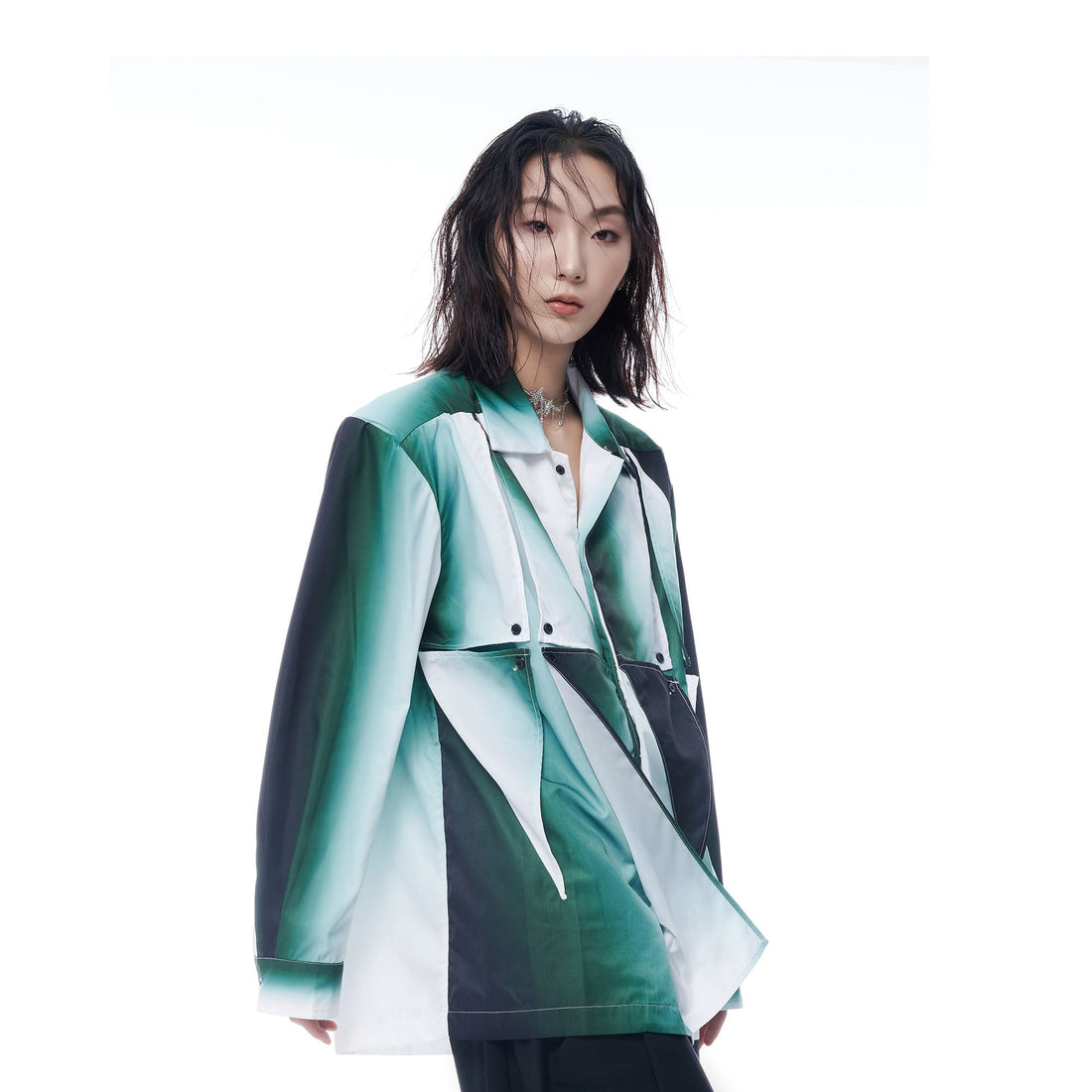 TUIMU Gradient Geometry Panel Acetate Shirt-Shirt-S-Long-Free Shipping Leatheretro