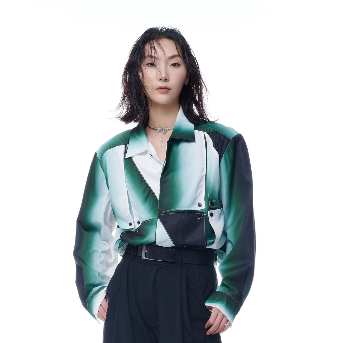 TUIMU Gradient Geometry Panel Acetate Shirt-Shirt-S-Long-Free Shipping Leatheretro