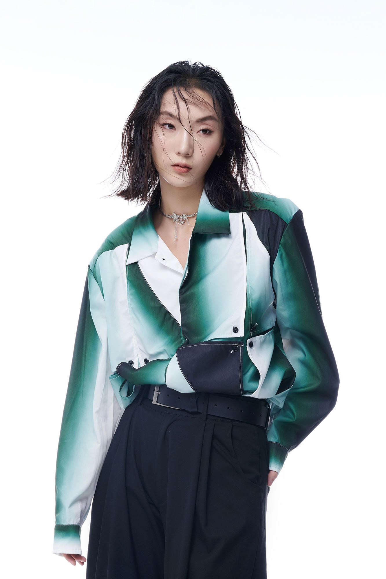TUIMU Gradient Geometry Panel Acetate Shirt-Shirt-S-Long-Free Shipping Leatheretro
