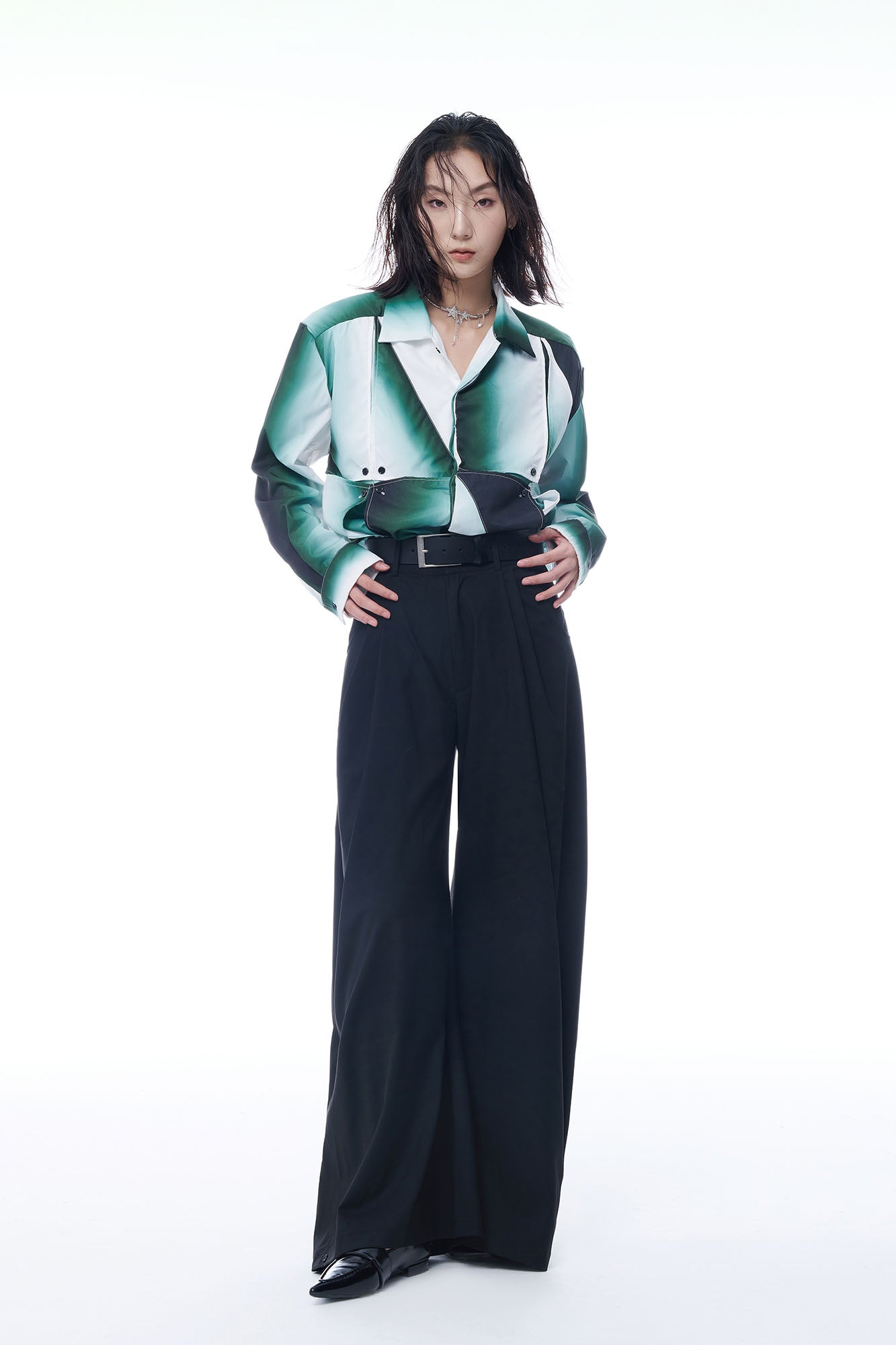 TUIMU Gradient Geometry Panel Acetate Shirt-Shirt-S-Long-Free Shipping Leatheretro