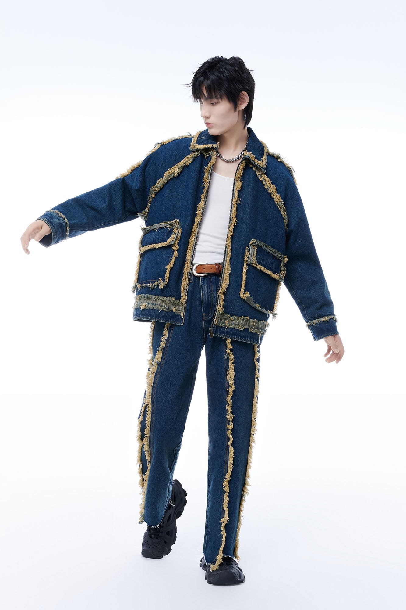TUIMU Fringe-Trim Denim Jacket-Jacket-S-Free Shipping Leatheretro