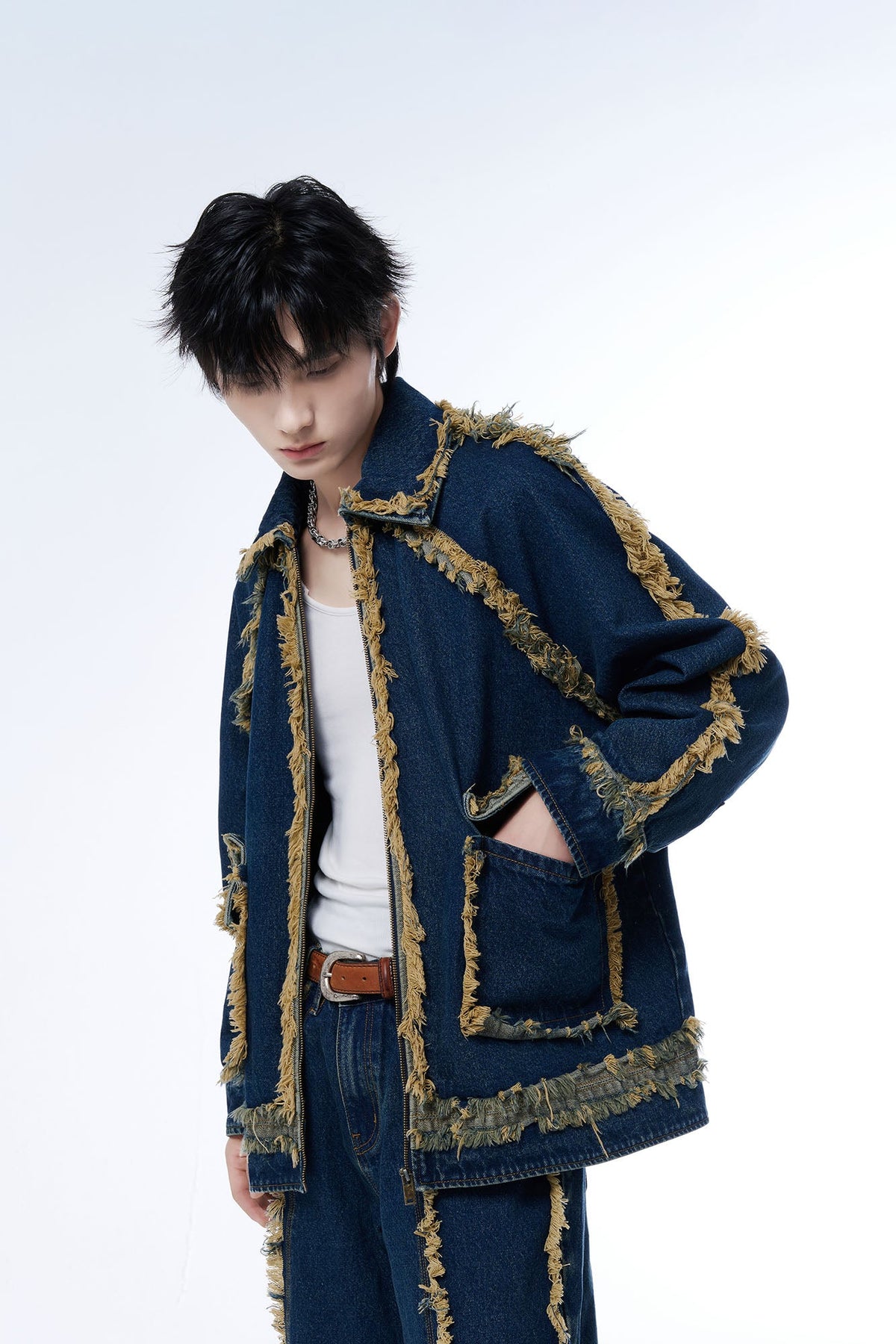 TUIMU Fringe-Trim Denim Jacket-Jacket-S-Free Shipping Leatheretro