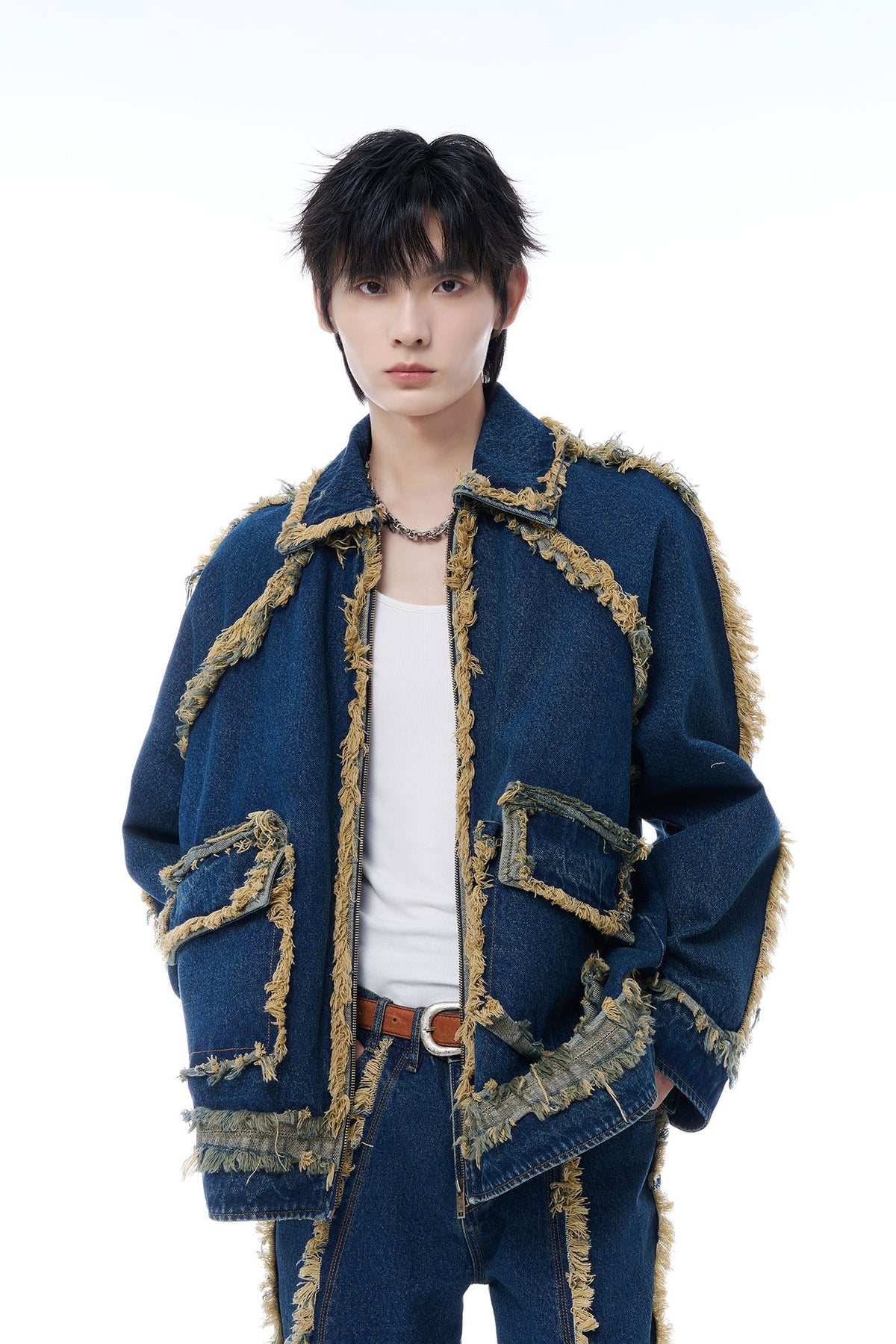 TUIMU Fringe-Trim Denim Jacket-Jacket-S-Free Shipping Leatheretro