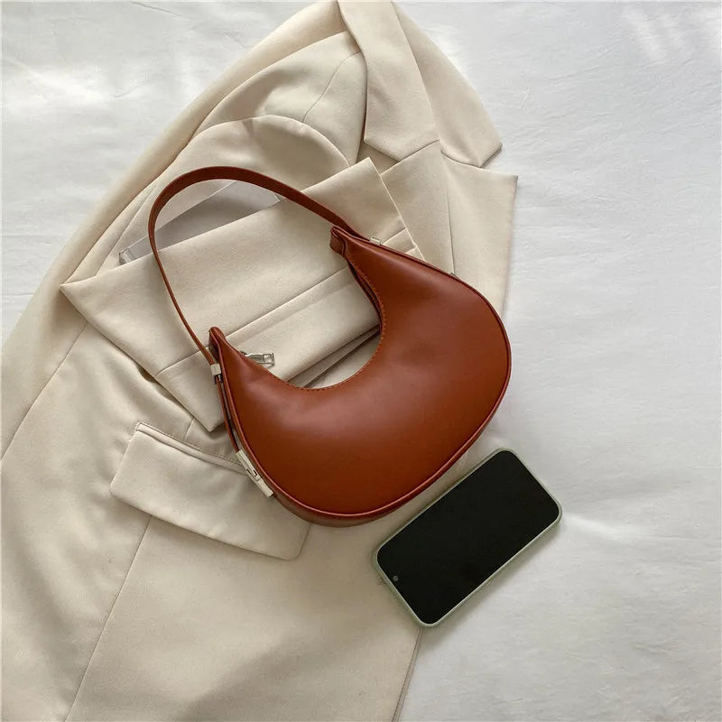 Underarm Bag - One Shoulder French Niche Crescent Shape Handbag for Women-Handbags-Brown-Free Shipping Leatheretro