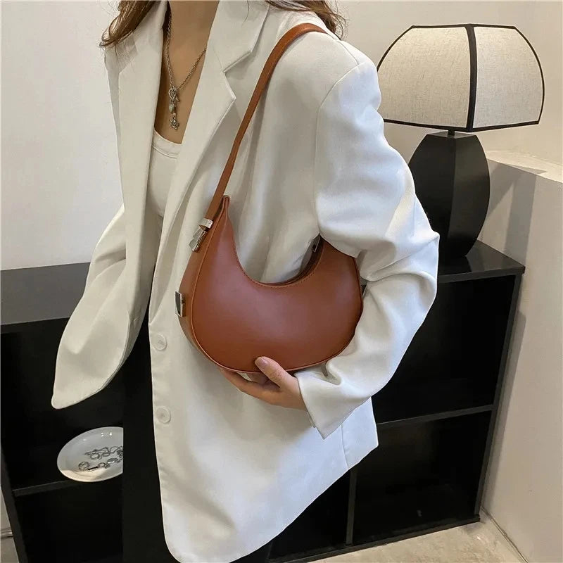Underarm Bag - One Shoulder French Niche Crescent Shape Handbag for Women-Handbags-Brown-Free Shipping Leatheretro