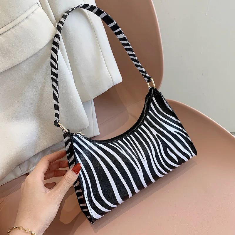 Underarm Handbag PU Leather Leopard Print Armpit Purse-Handbags-Zebra-Free Shipping Leatheretro