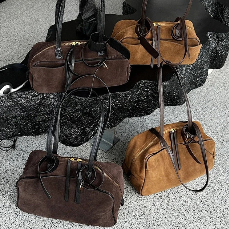 Women's Suede Cowhide Luxury Tote Bag - Large Capacity Winter Velvet Bags-Tote Bag-Brown-Large-Free Shipping Leatheretro