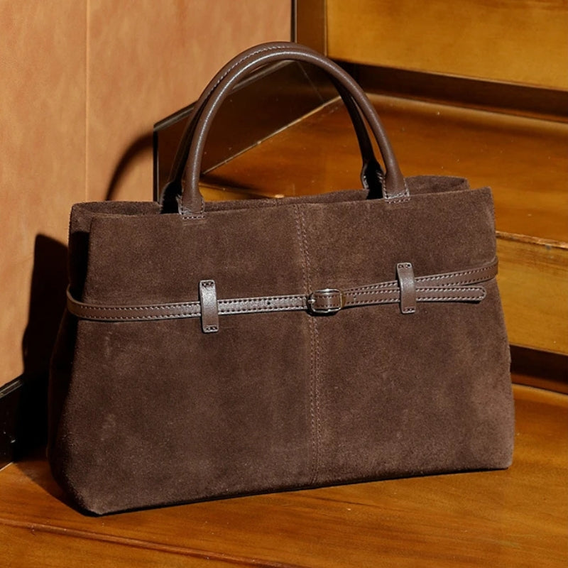 Suede Cowhide Genuine Leather Tote Handbags - Women Luxury Crossbody Bag-Handbags-Black-Free Shipping Leatheretro
