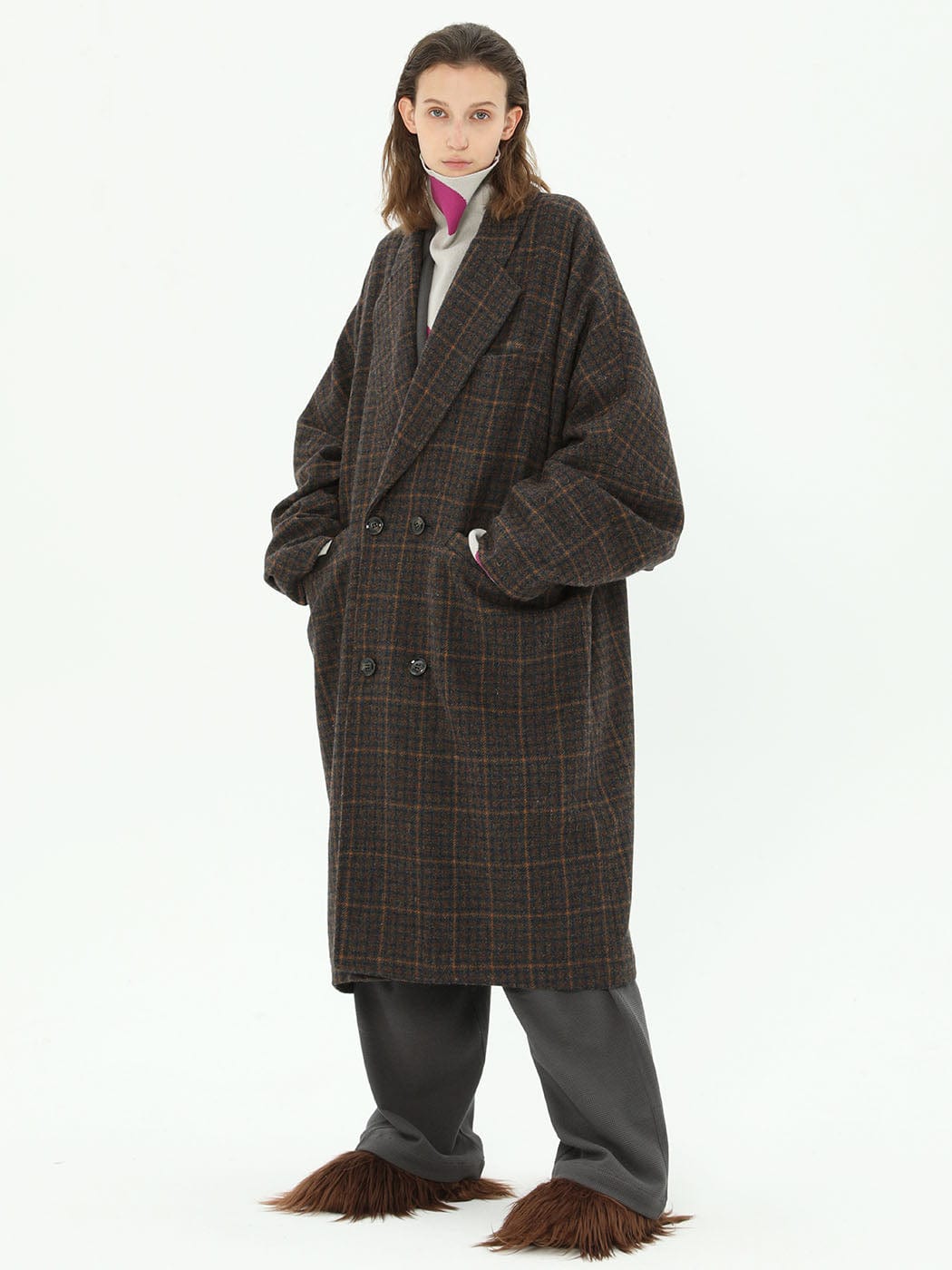 MIICHOUS Plaid Wool Oversized Coat-Jacket-S-Dark Grey-Free Shipping Leatheretro