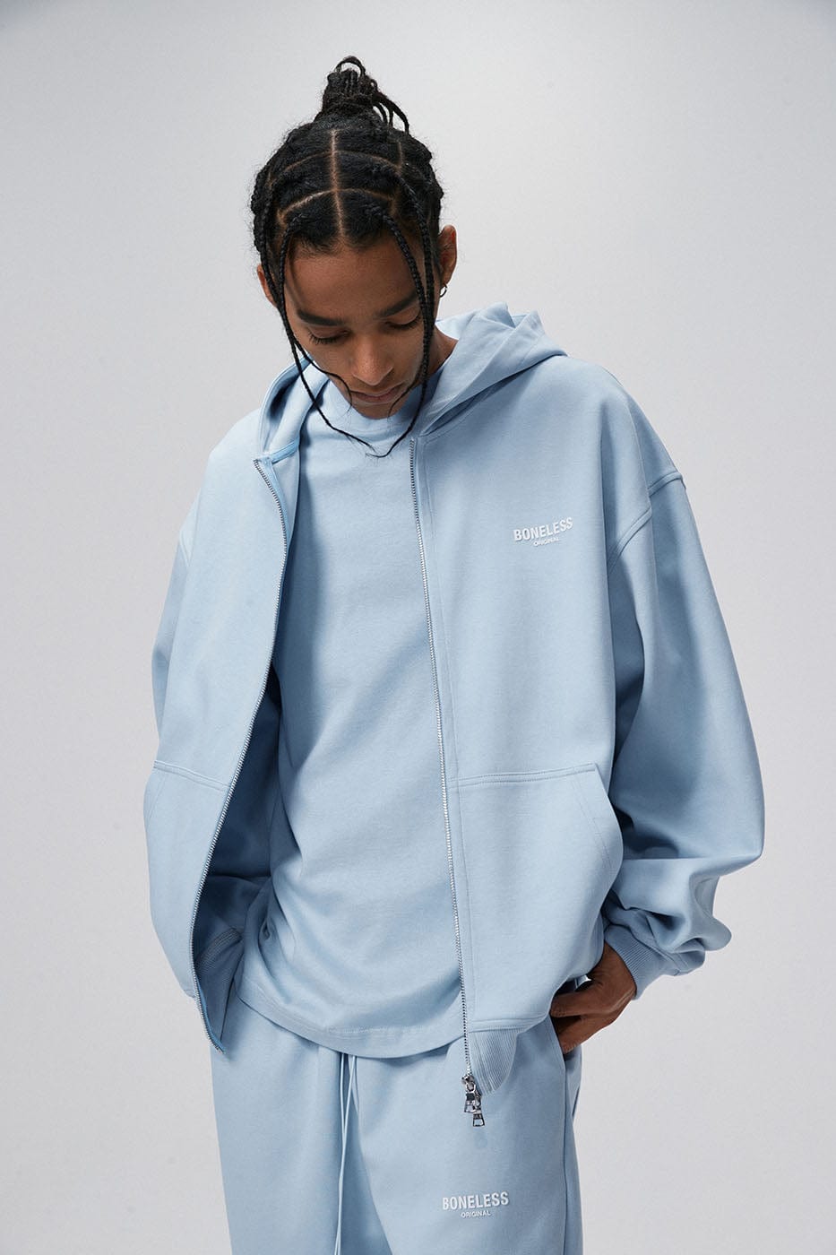 BONELESS Original Series LOGO Zip-Up Hoodie (Only Size M Left)-Hoodie-S-Grey-Free Shipping Leatheretro