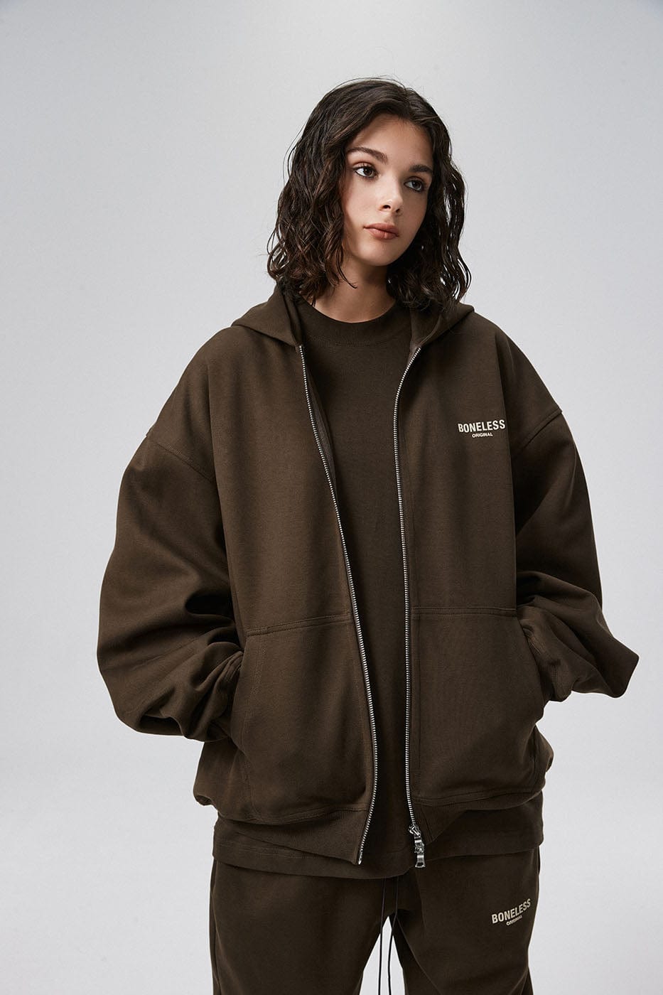 BONELESS Original Series LOGO Zip-Up Hoodie (Only Size M Left)-Hoodie-S-Grey-Free Shipping Leatheretro